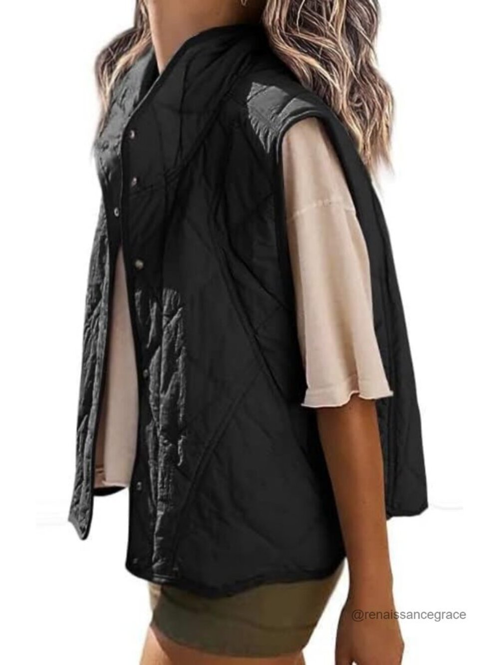 Quilted Puffer Vest Sleeveless Button Down Lightweight Loose Fit